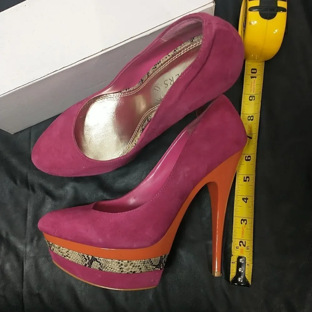 Bakers Woman's SZ 10 M Pink Orange Suede Snakeskin Pumps